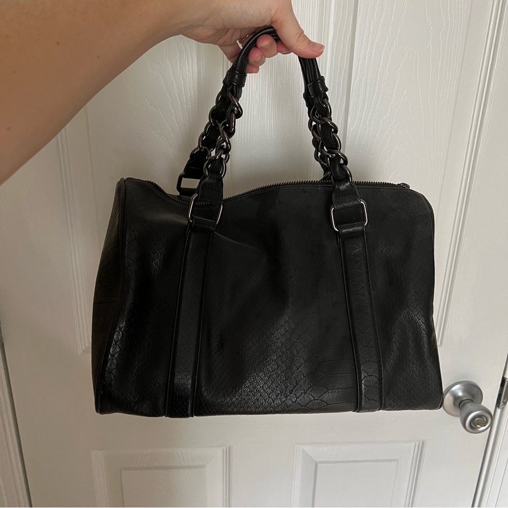 Express black faux snake skin bag
